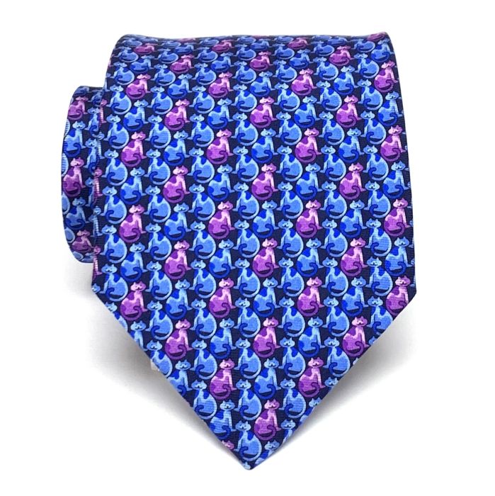 Robert Talbott Silk Print Tie - Cheshire Cat - Navy, Purple